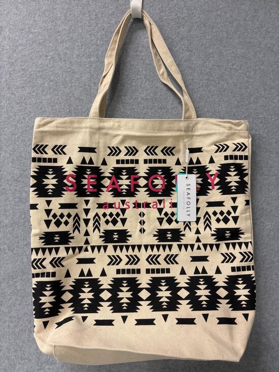 Seafolly Handbags - NEW! Seafolly Australia Aztec Canvas Tote Bag Black Beach Travel Carryall NWT